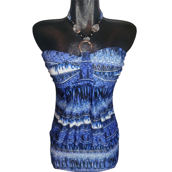 Blue And White Patterned Halter Top L - Picture 1 of 6